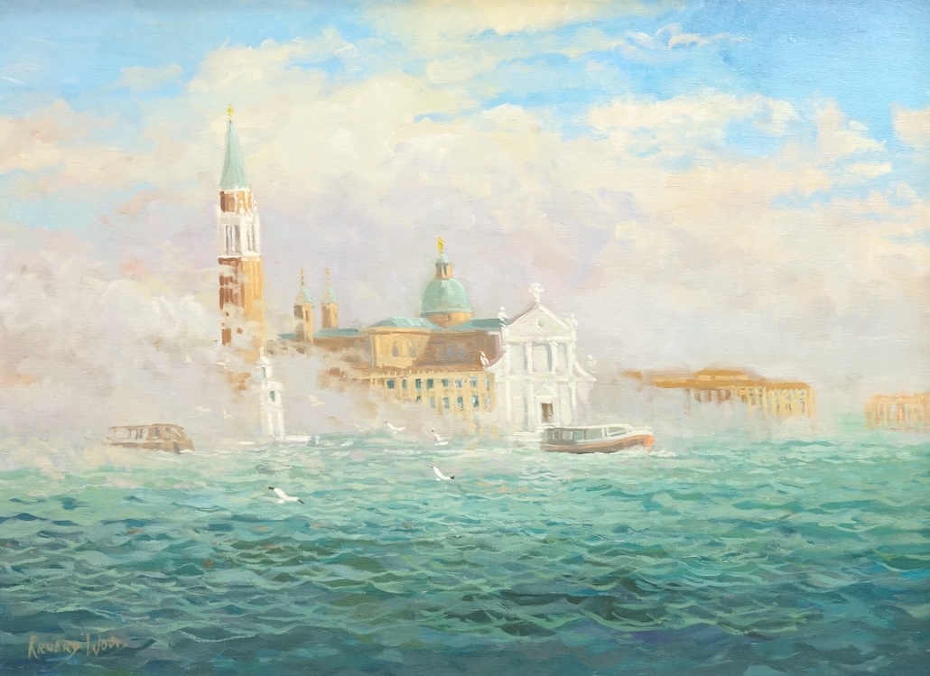 Richard Wood (b.1950), 'Morning mist, Venice', signed, inscribed verso, oil on canvas, 53 x 71cm